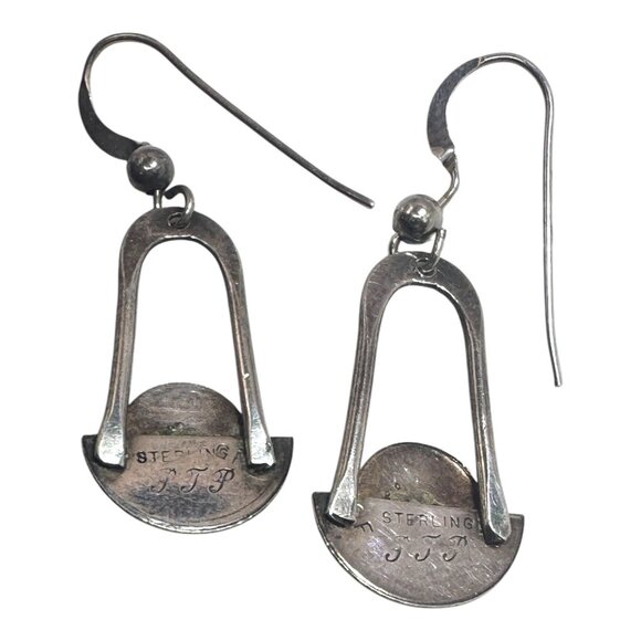 Vintage Sterling Silver & Amethyst Earrings Modernist Design - Picture 2 of 7